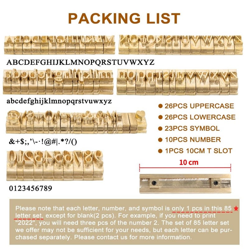 ZONEPACK Stamping Mold Copper Brass Stamping Flexible Letters Numbers Alphabets Symbols Characters Molds CNC Engraving Molds for Hot Foil Stamping Machine (83pcs Time New Roman with Wood Box) - Image 4